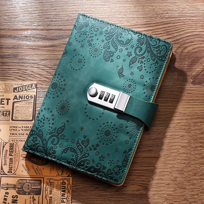 A5 Password Notebook Vintage Faux Leather Binder Diary with Lock School Stationery Handbook Notes Office Writing Journals