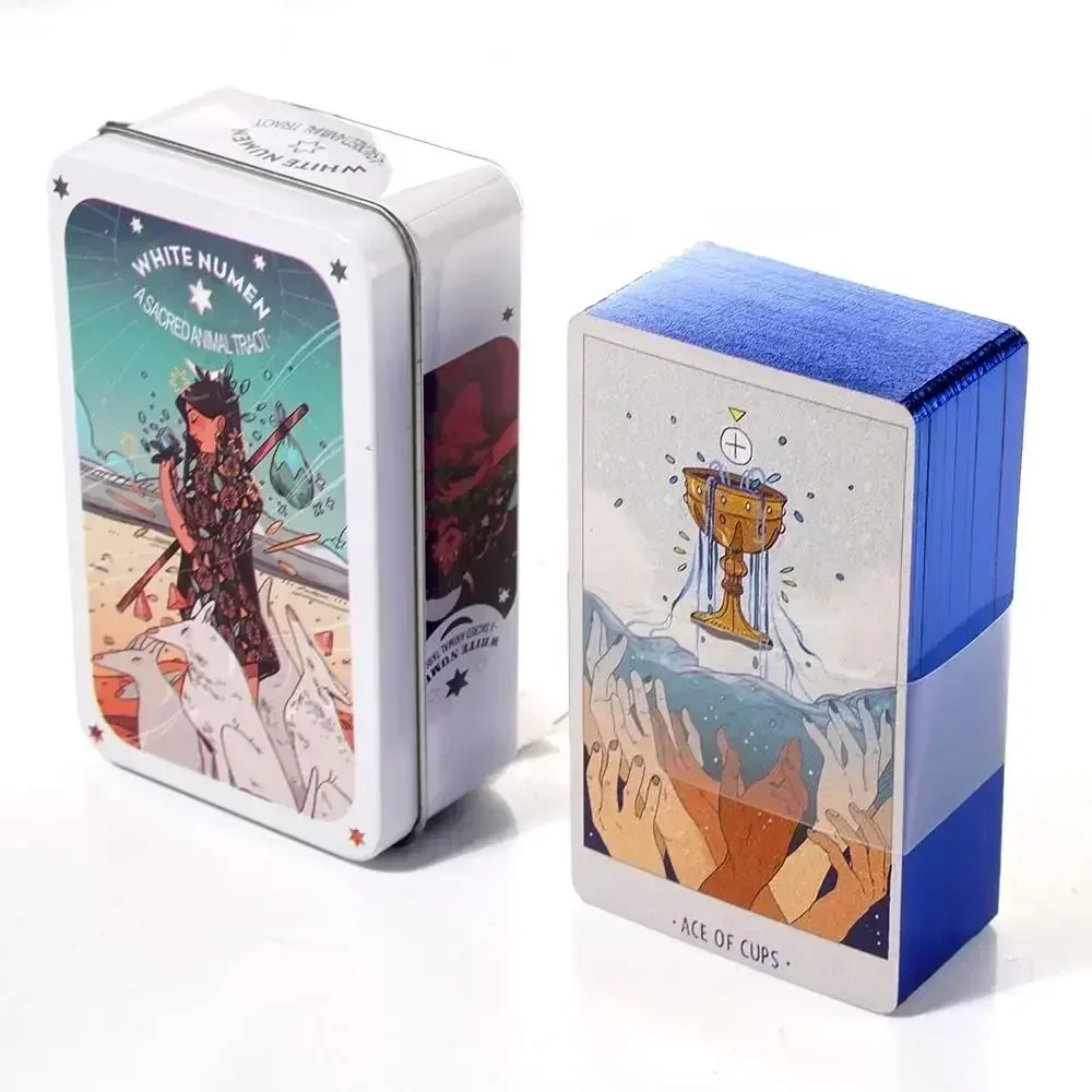 10.3*6cm White Numen a Sacred Animal Tarot In A Tin Metal Box Tarot Deck with PDF Guide Book Divination Fate 78 Pcs Cards