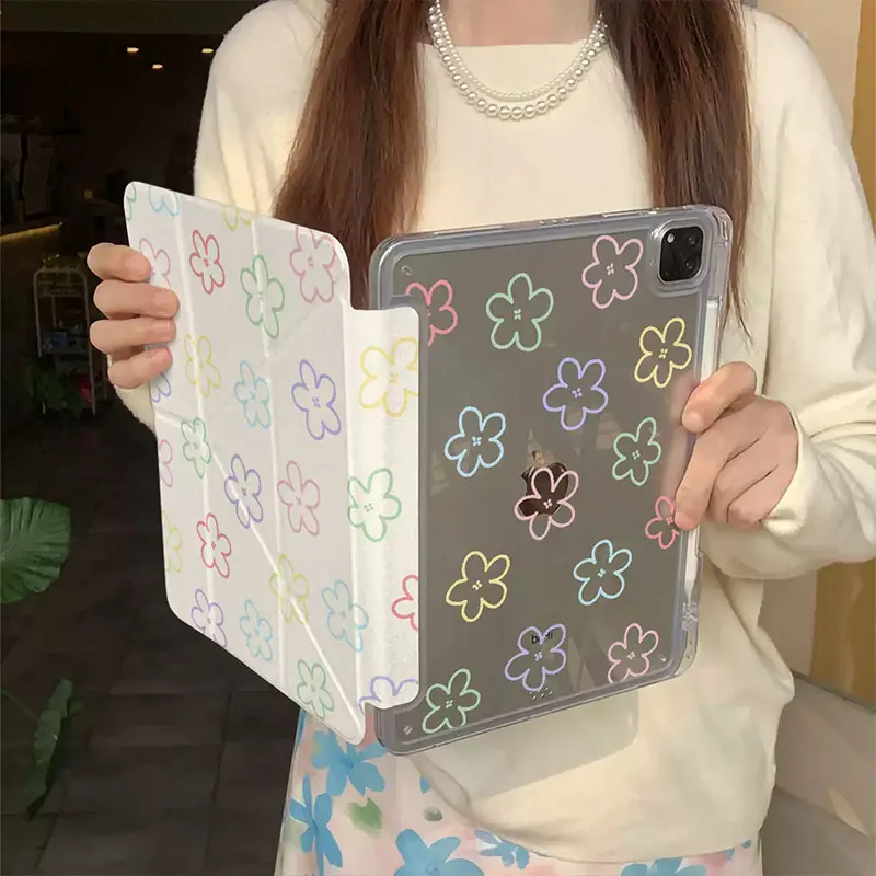Colorful Striped Flower Tablet Case For iPad Pro 11 12.9 13 M2 M4 M3 M5 Shell 8.3 9.7 10.2 5/6/7/8/9/10/11th Air 3 4 5 6 7 Cover