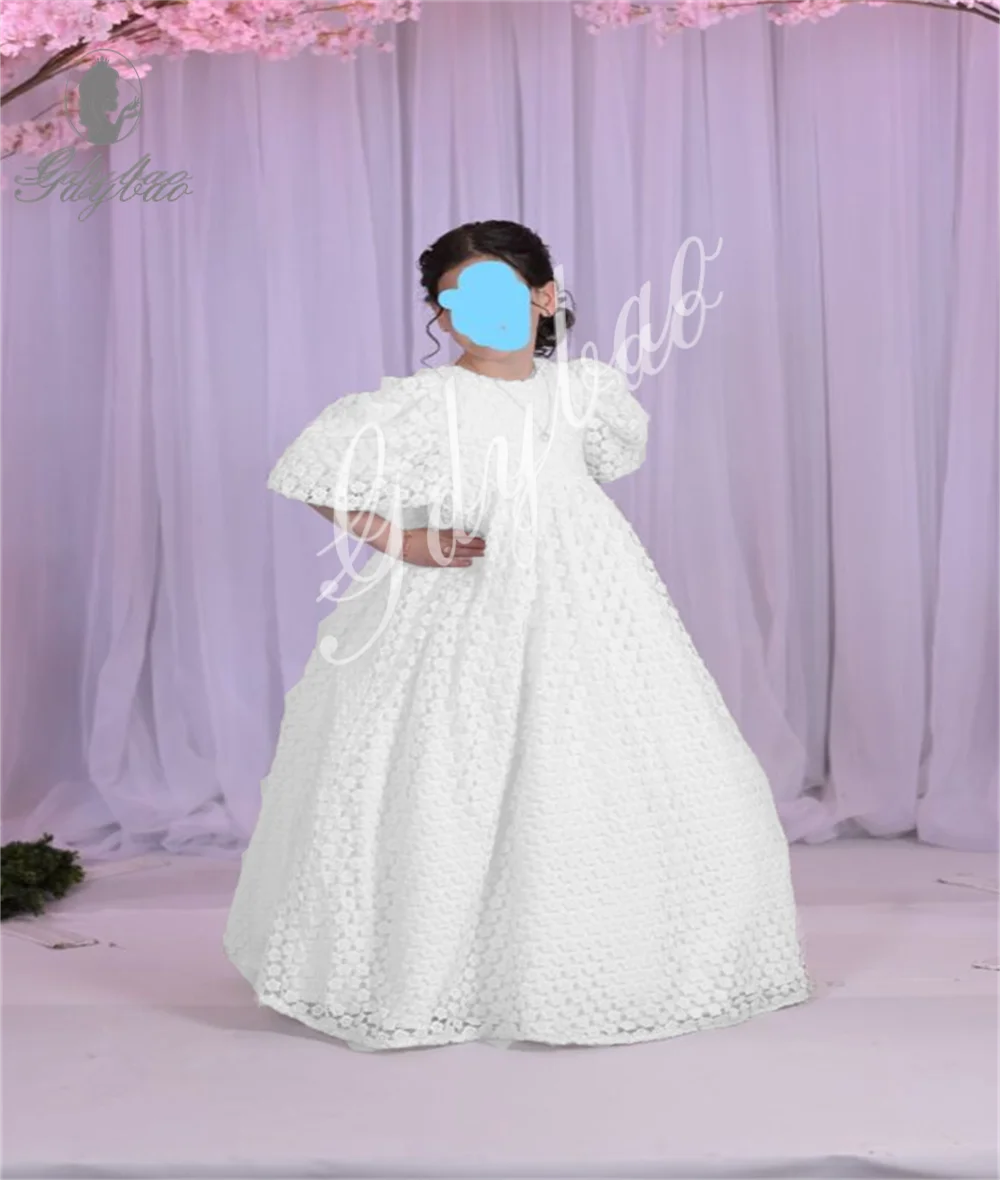 Hollow Out Lace Beautiful Wedding Flower Girl Dresses for Wedding Princess High Waist Toddler Pageant Balloon Sleeve Communion