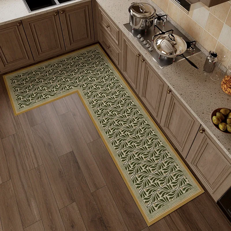 L-shaped Kitchen Floor Mats Pvc Oil-proof Waterproof Rug Anti-slip Mat Floral Light Luxury Carpet 러그 Коврик Для Кухни שטיח למטבח