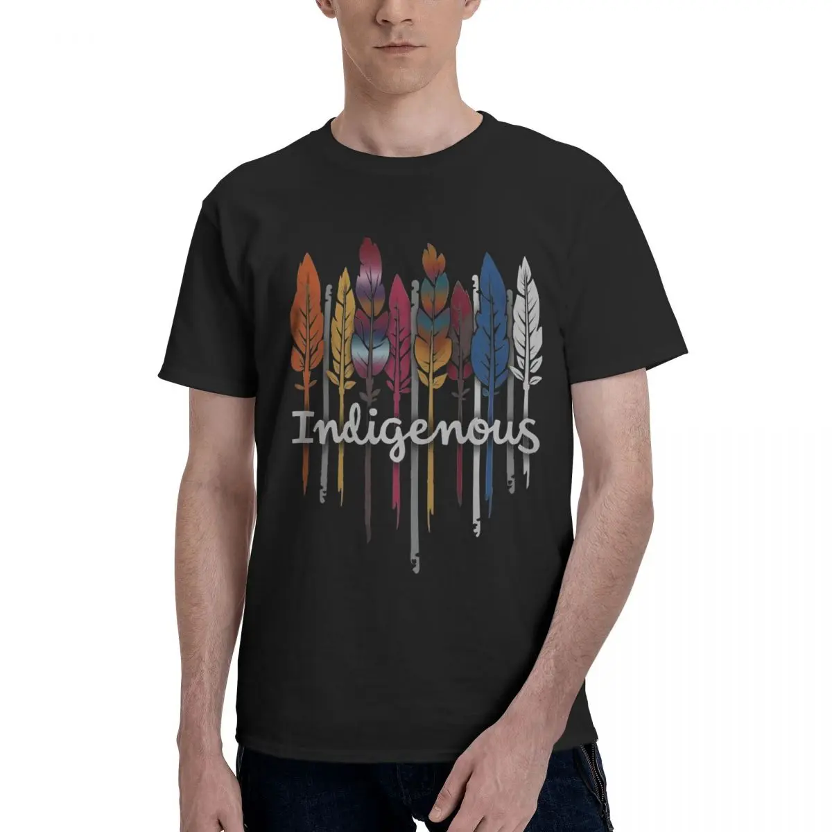 Colorful Feathers Indigenous Art Sports Tees High grade Home Championship Casual Graphic USA Size