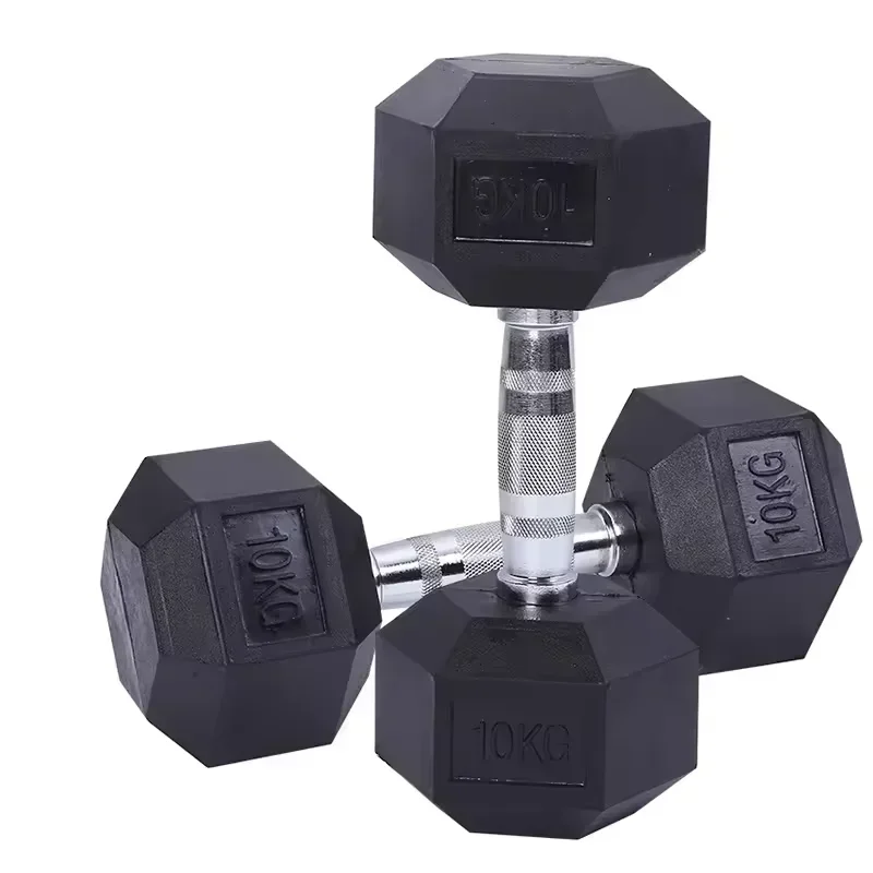 Manufacturer Coated Full Black Gym Weight Rubber Cast Iron Hexagonal Dumbells a Pair 15LB Hex Dumbbell Set