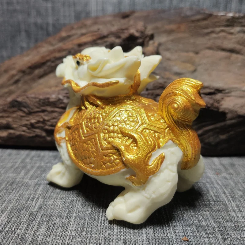 Ivory Nut Dragon Turtle Carved Decoration Drawing Gold-Plated Domineering Xuanwu Crafts Tea Room Decoration Dragon Turtle8*5.2*6