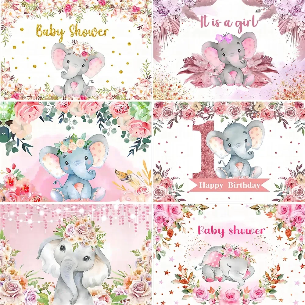 

Bonvvie Baby 1st Birthday Elephant Photography Backdrop Newborn Baptism Safari Party Wild One Photographic Background Photozone