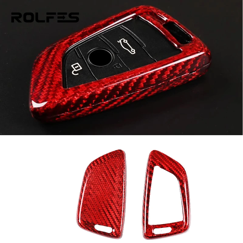 ROLFES Real Carbon Fiber Key Case Key Cover Shell For BMW 2-Series 3 5 6 7 Series M5 X1 X2 X3 X5 X5M X6 X6M Car Accessories