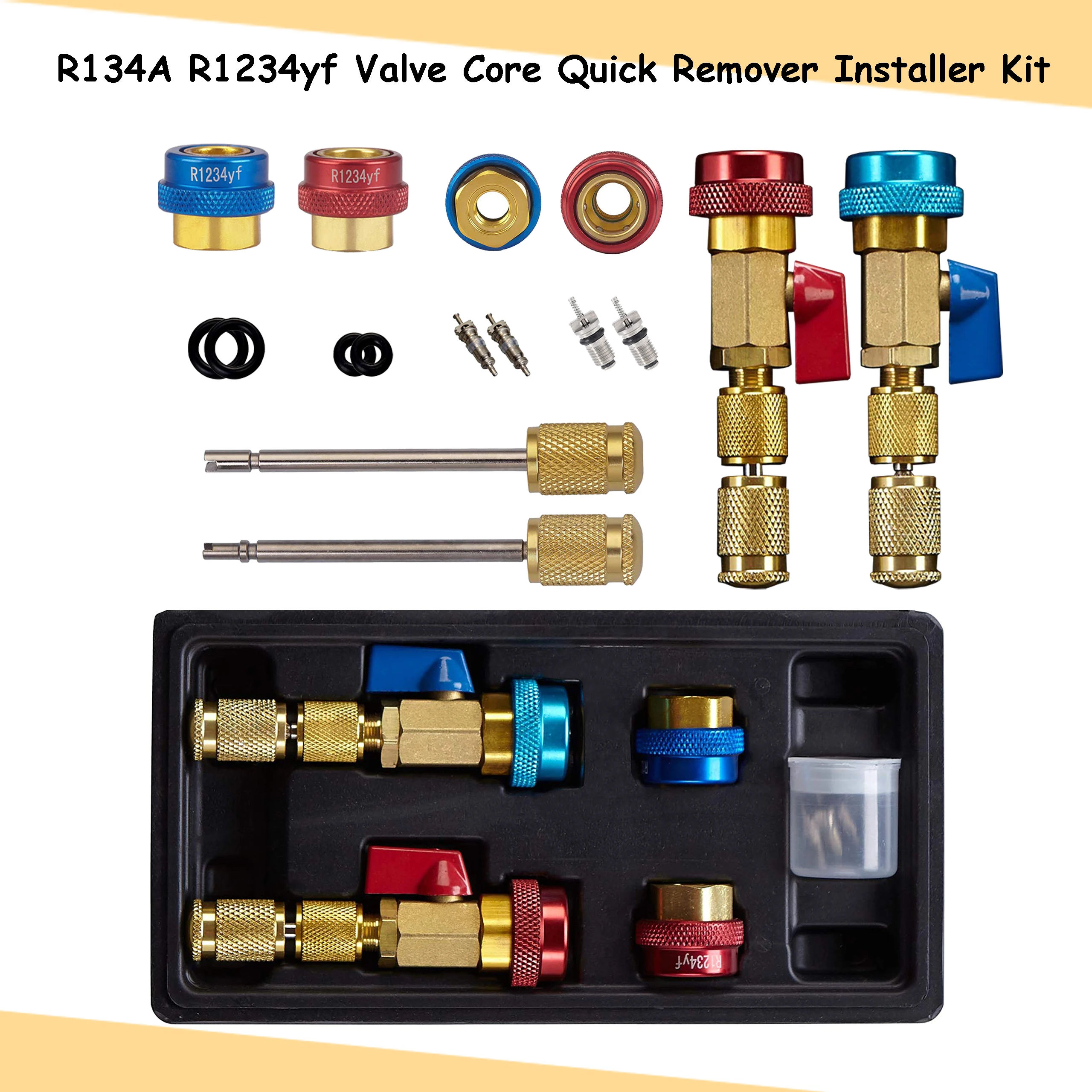 AC Valve Core Removal Tool, R134a R1234yf Valve Core Remover Installer Tool Kit for Automotive Air Conditioning Systems