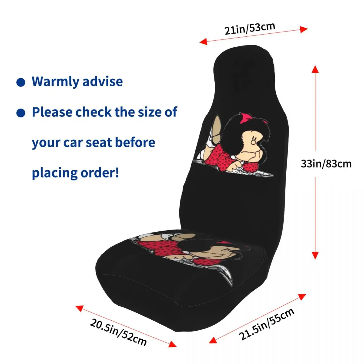 Mafalda Universal Auto Car Seat Covers Fit Any Truck Van RV SUV Argentine Cartoon Quino Comic Bucket Seat Protector Cover 2 PCS