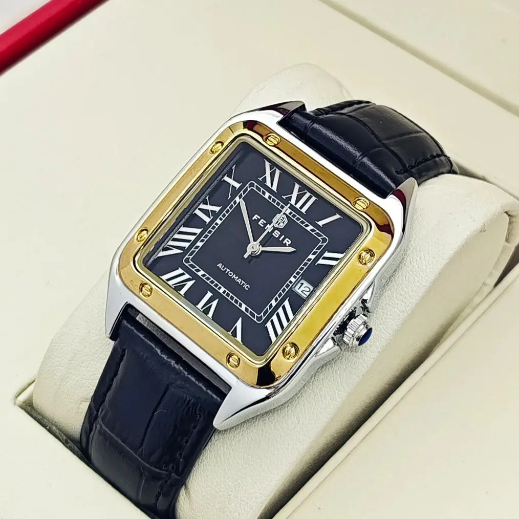 High-End Business Casual Men's Quartz Watch, Square Dial, Waterproof Calendar Display, Leather Strap, European and American Style, Fashionable, Simple, Versatile, Stylish Men's Watch, Suitable for Various Occasions, a Top Choice for Gift-Giving, Branded Watches