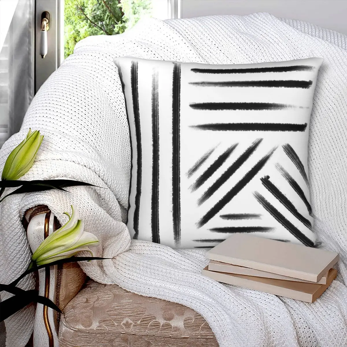 Line Pattern Square Pillowcase Polyester Pillow Cover Velvet Cushion Zip Decorative Comfort Throw Pillow For Home Sofa