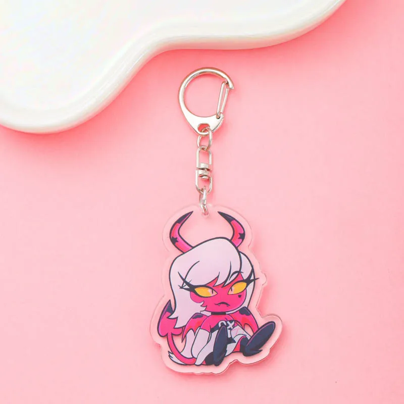 شخصيات كرتونية هازبين فندق أكريليك متعة المفاتيح اكسسوارات Kawaii حقيبة سحر ظهره قلادة حلقة رئيسية المشجعين الأصدقاء الهدايا