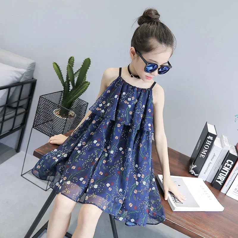 Girls Dress 2024 Summer New Strap Dress 3 11 12 Year Little Girl Dress Off Shoulder Toddler Girl Clothes Kids Dresses for Girls