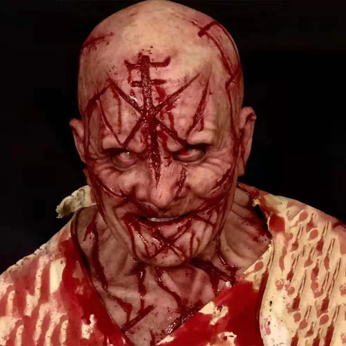Halloween horror chapelaria assustador sangrento assassino máscara látex material mal rpg adereços complicado brincadeira brinquedo masquerade adereços
