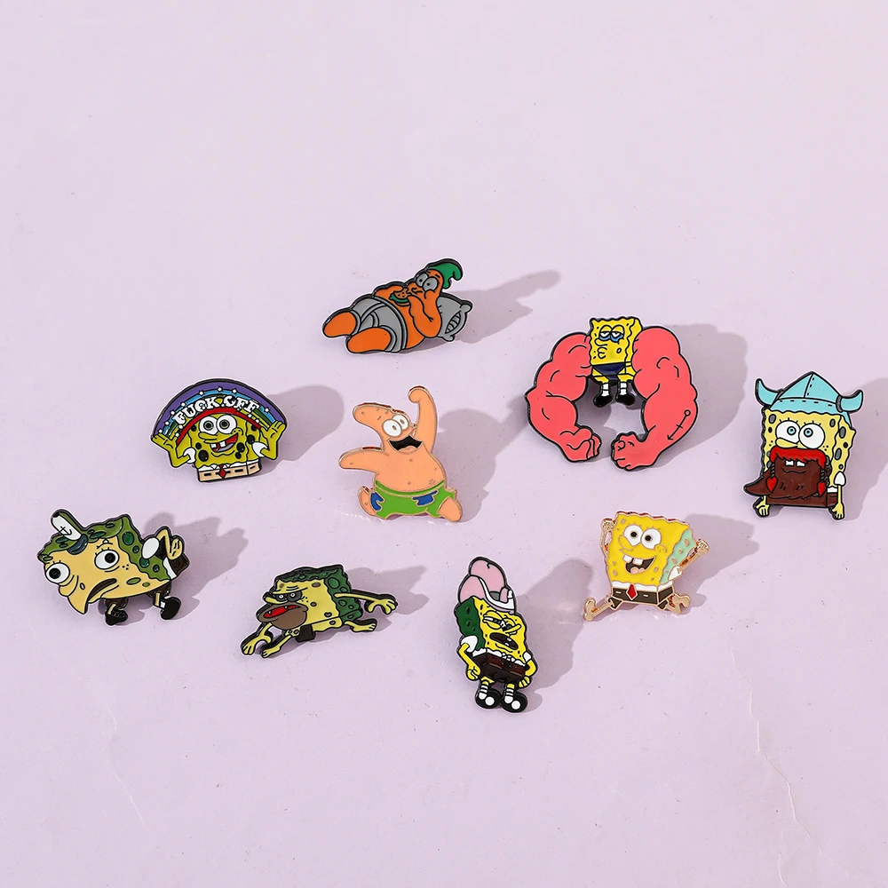 5 Pcs Funny anime SpongeBob SquarePants Brooch Creative SpongeBob SquarePants Pin Metal Enamel BadgeBackpack ClothingAccessories