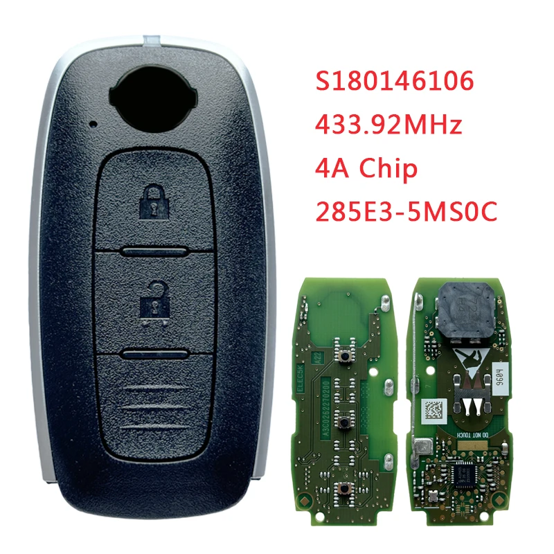 S 180146106 285E3-5MS0C Oryginalny inteligentny klucz zdalny z 2 przyciskami do chipa Nissan Qashqai 433,92 MHz 4A
