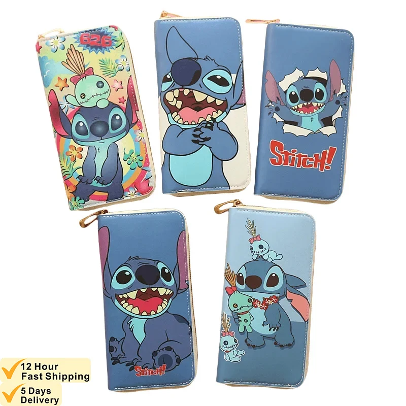 20cm Disney Lilo Stitch Cartoon Coin Purse Bag Stitch Children Fashion Long Wallet PU Card Holder Clutch Charm Birthday Gift