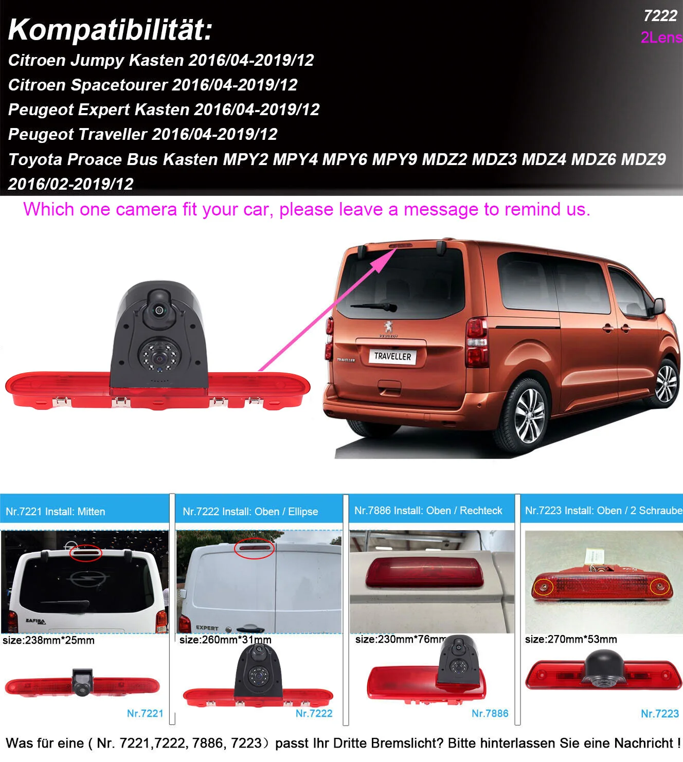 HD Dual rear view Camera For Toyota Proace /Citroen Jumpy Spacetourer /Peugeot Expert Traveller Bus