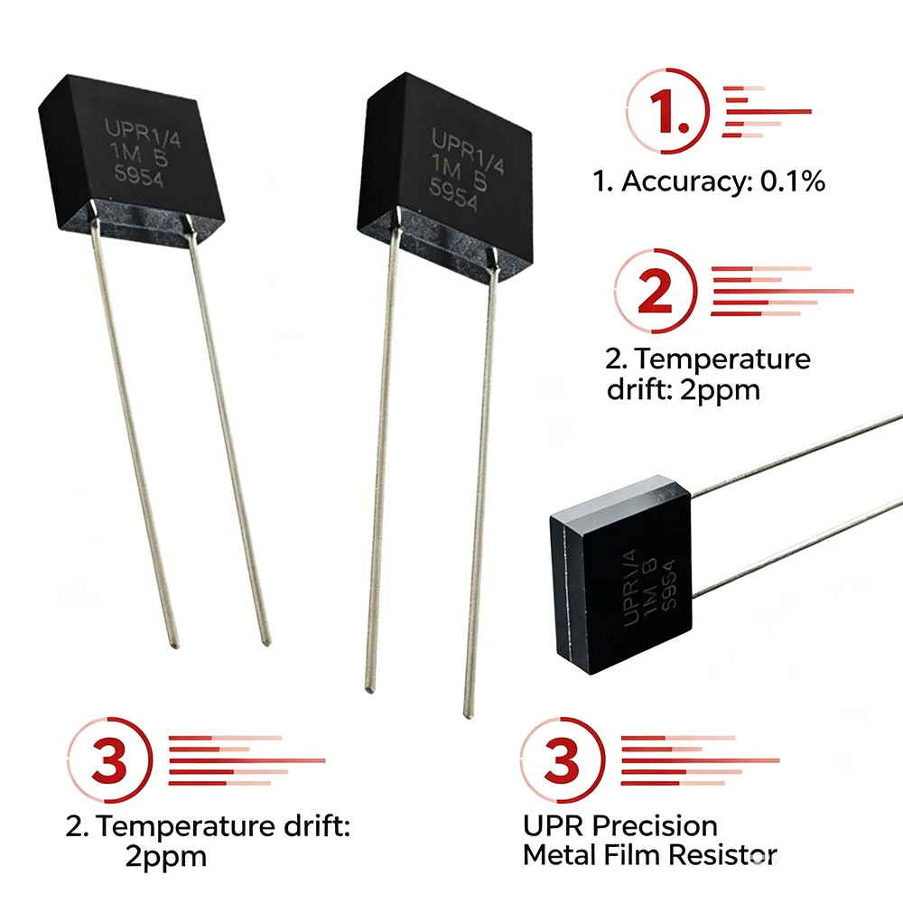 1PCS UPR Precision Metal Film Resistor 1/4W 0.25W 1M 5M 20 50 250 Ohm 0.1% 2PPM Low Temperature Drift Vertical Sampling Resistor