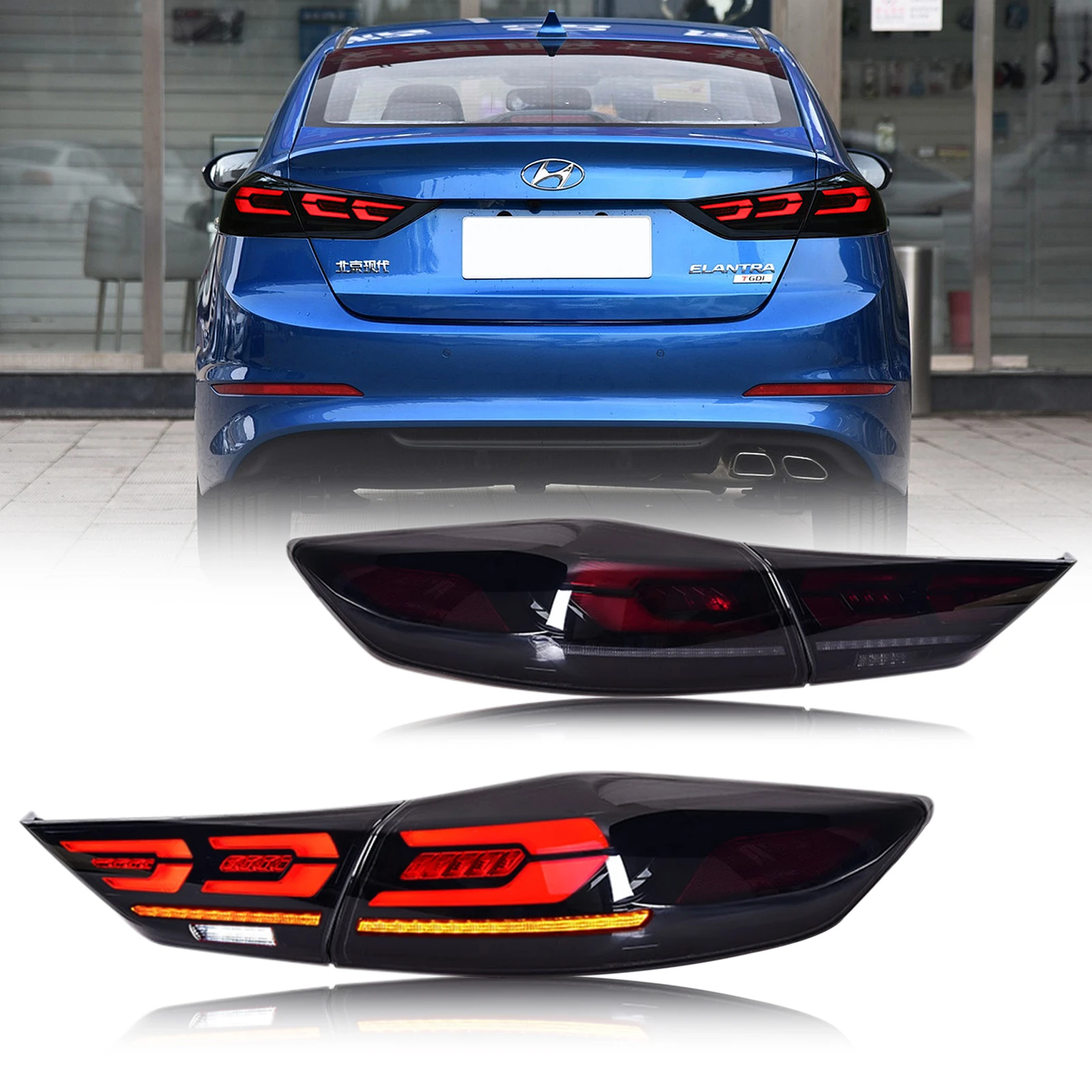 

1Pair LED Tail Lights for Hyundai Elantra 2017 2018 Animation Sequential Turn Signal Trunk Rear Brake Lamps