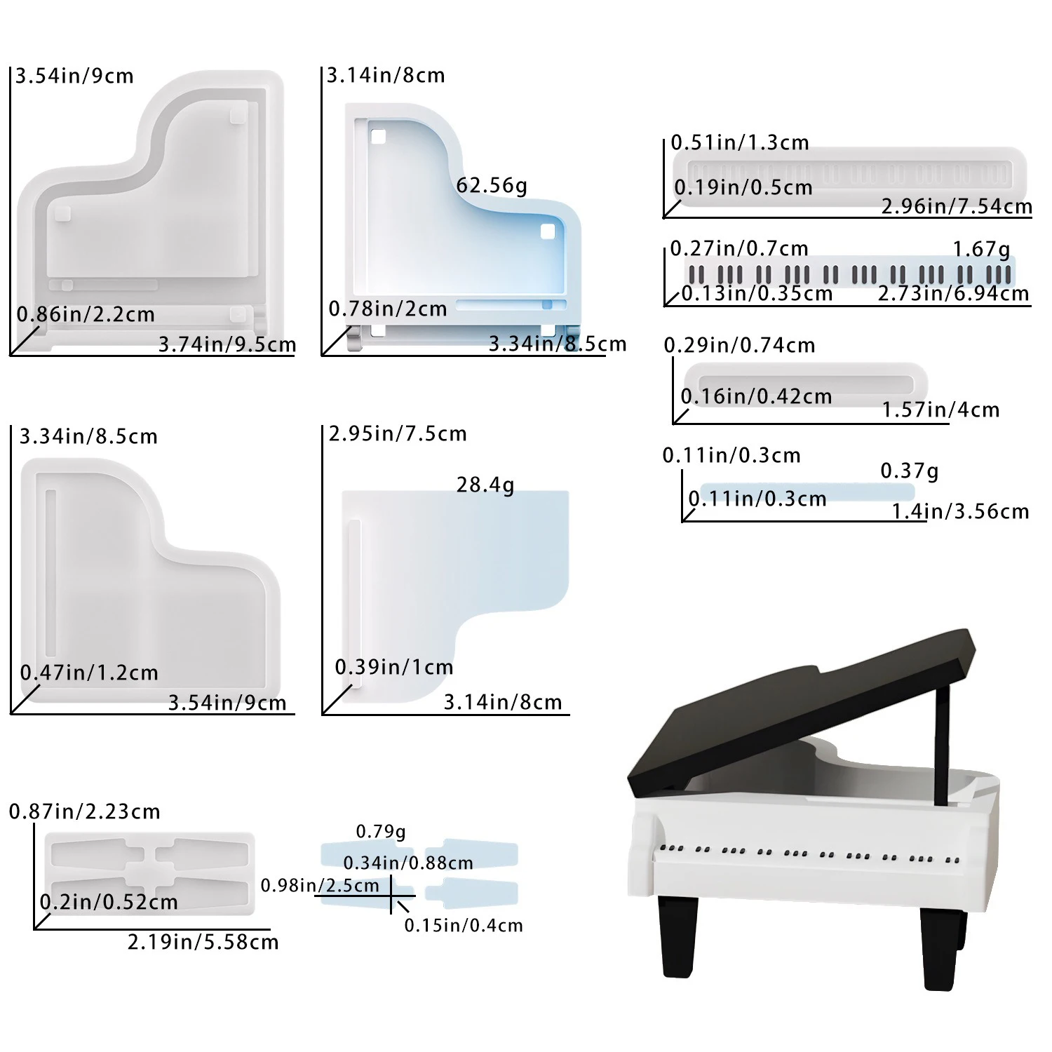 Molde de adorno de escritorio, molde de Pianoforte tridimensional Flexible, molde de decoración del hogar creativo para decoración de escritorio, decoración del hogar