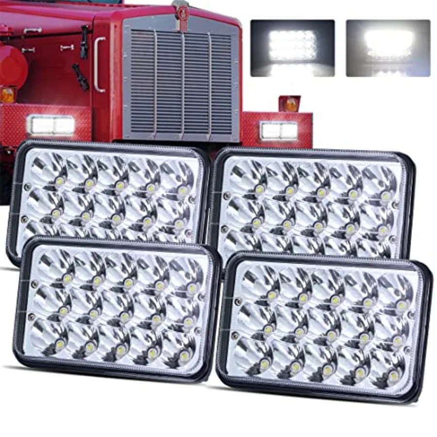 

4x6 LED Headlights Dot Approved Hi Lo Sealed Beam Replacement H4651 H4652 H4656 H4666 H6545 Compatible with Peterbilt Kenworth