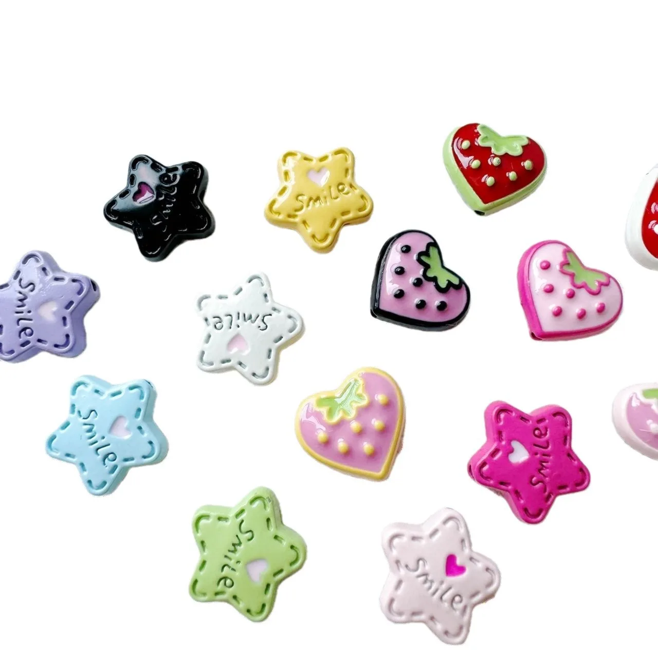 10pcs Macaroon Colour Cream Strawberry Star Love Beads Baked Paint Alloy Loose Spacer Beads For Jewelry Making DIY Accessories