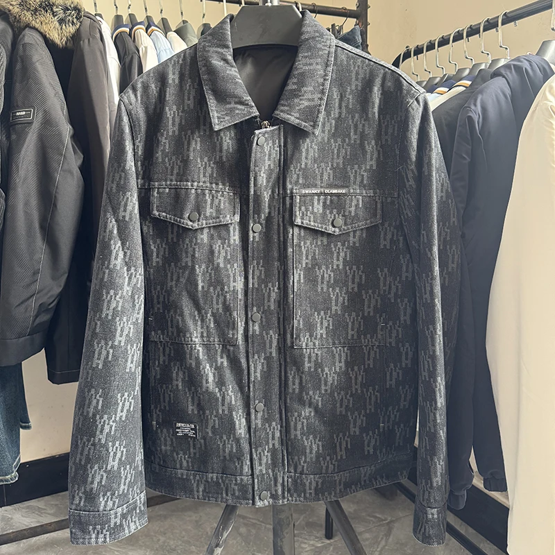 

Мужская модная джинсовая куртка в стиле ретро H-Home, осенне-зимнее повседневное пальто с воротником-стойкой, износостойкое, подходит для поездок на работу