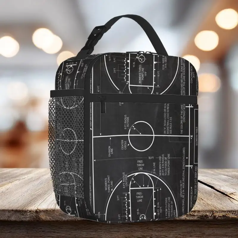 Basketball Court Dimensions Diagram Printed Insulated Thermal Bag Durable Polyester, Reusable Portable, Ideal for Home, Office