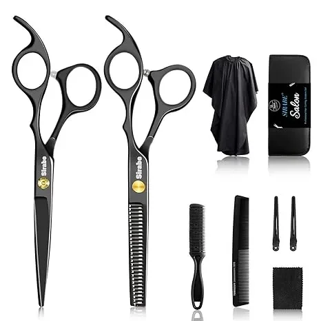 

10 PCS Hair Cutting Scissors Set, Professional Barber Kit with Thinning Shears, Comb, Cape, Clips – Black