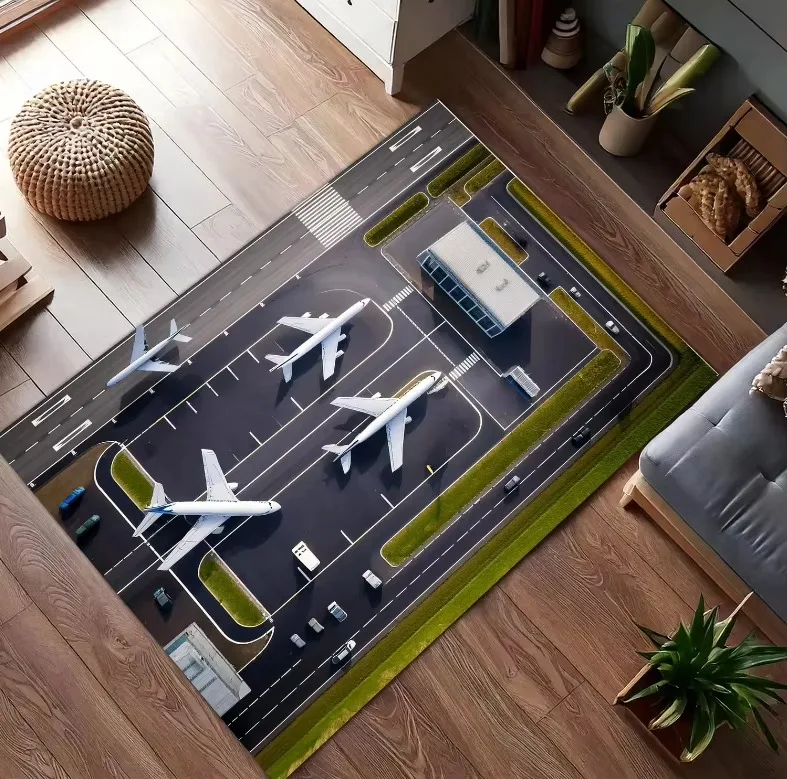 Runway Play Rug, Airport Decor Rug, Plane Rug, Apron Rug Kids Boys Room Decor Playing Mat Birthday Gift Popular Rug,printed Rug