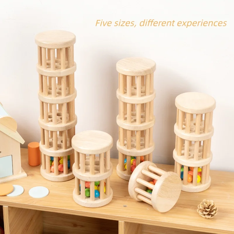 لعبة خشخيشة كروية خشبية ملونة، تصميم أسطواني متعدد الطبقات، فهم، وهز، والاستماع إلى الأصوات الممتعة #3