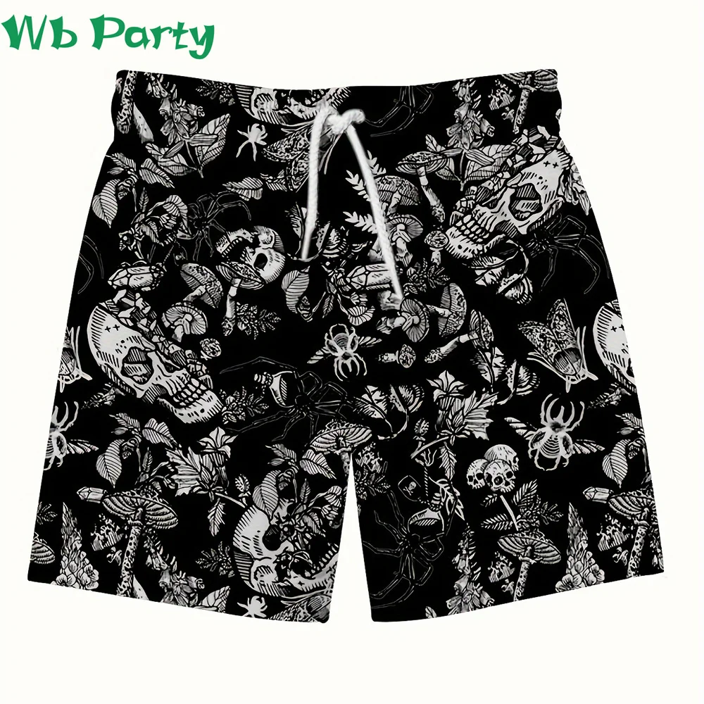 Gothic Skull Print Shorts Men Summer Men\'s Clothing Drawstring Shorts Casual Loose Gym Shorts Street Clothing Breathable Short