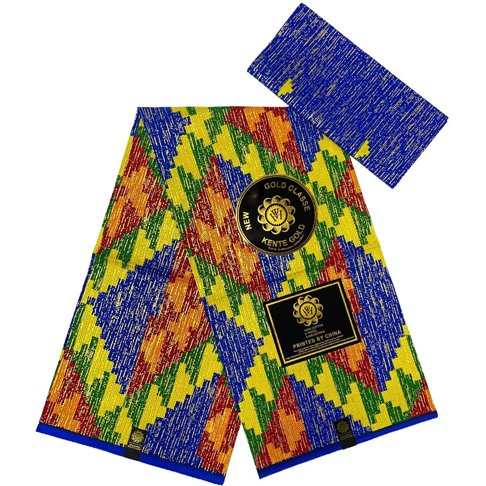 100% Cotton Soft Kente High Quality Print Grand Gold Wax Ghana Style Guaranteed Veritable African Real Wax Fabric Women Pagne