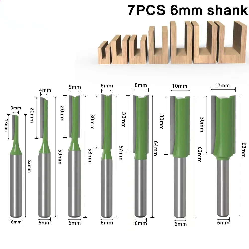 

Набор твердосплавных фрез, 7 шт. — 6 мм (1/4 дюйма), прямые биты с хвостовиком, фрезы по дереву с одной и двойной канавкой для деревообработки