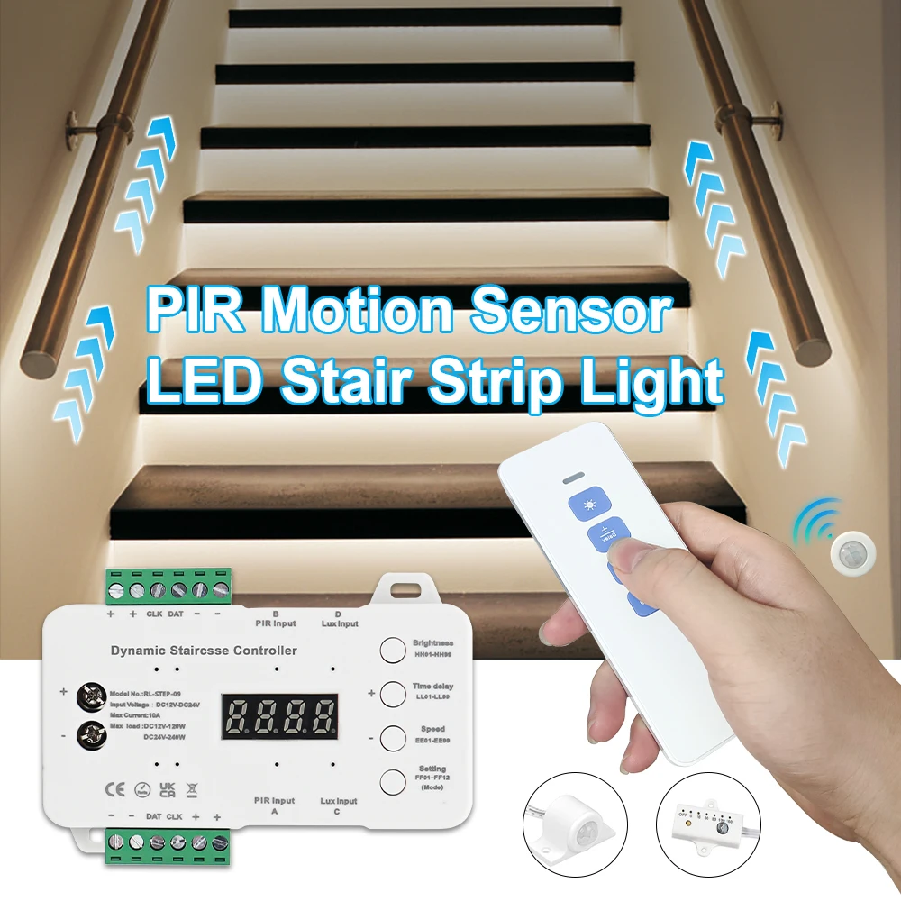 stair motion sensor night light daylight sensor indoor stair light iluminacao home stair 16 ou 20 passos com pir 01