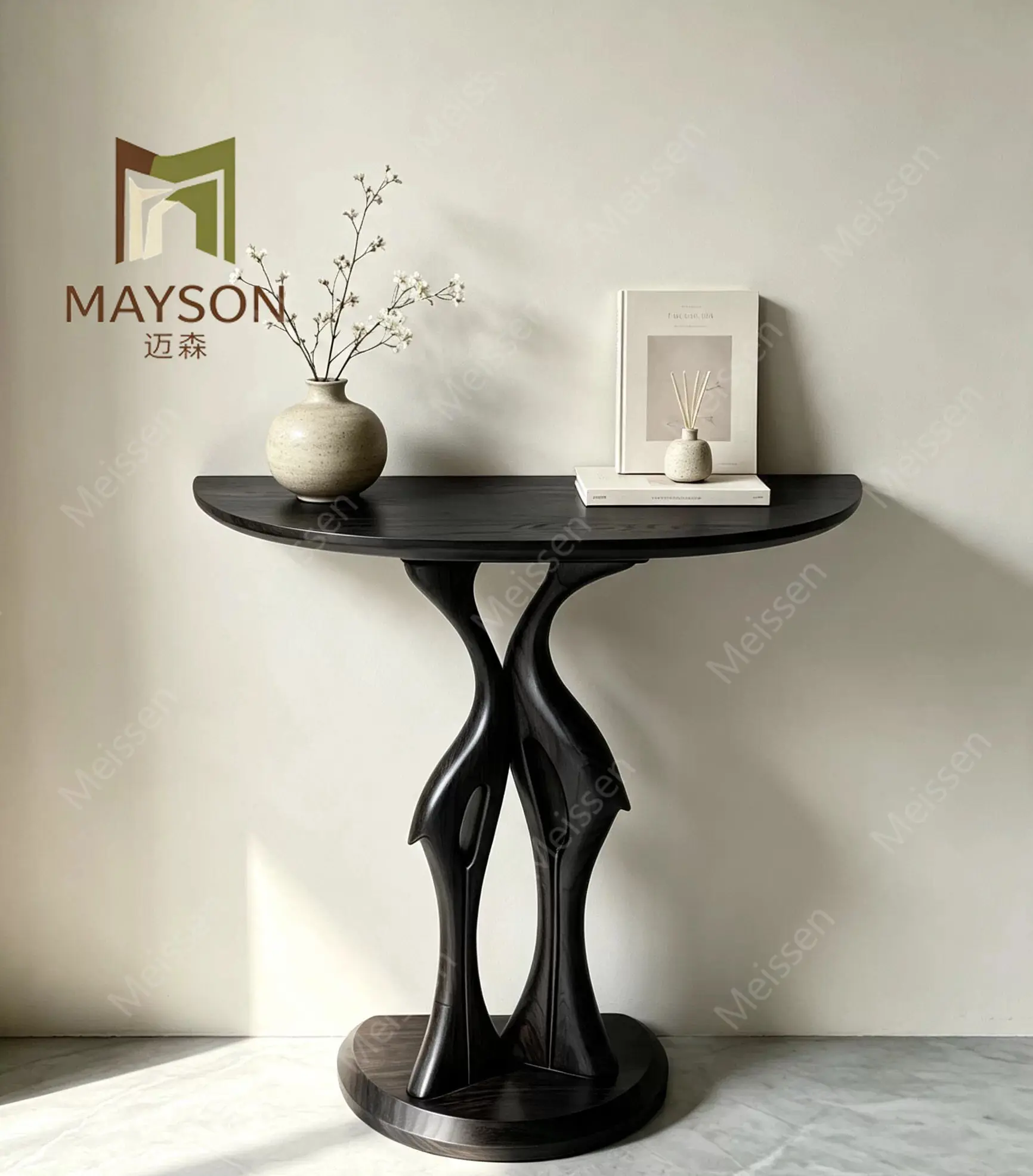 Light luxury all-solid wood entrance table, sculpture end-view platform, semi-round entrance platform against the wall