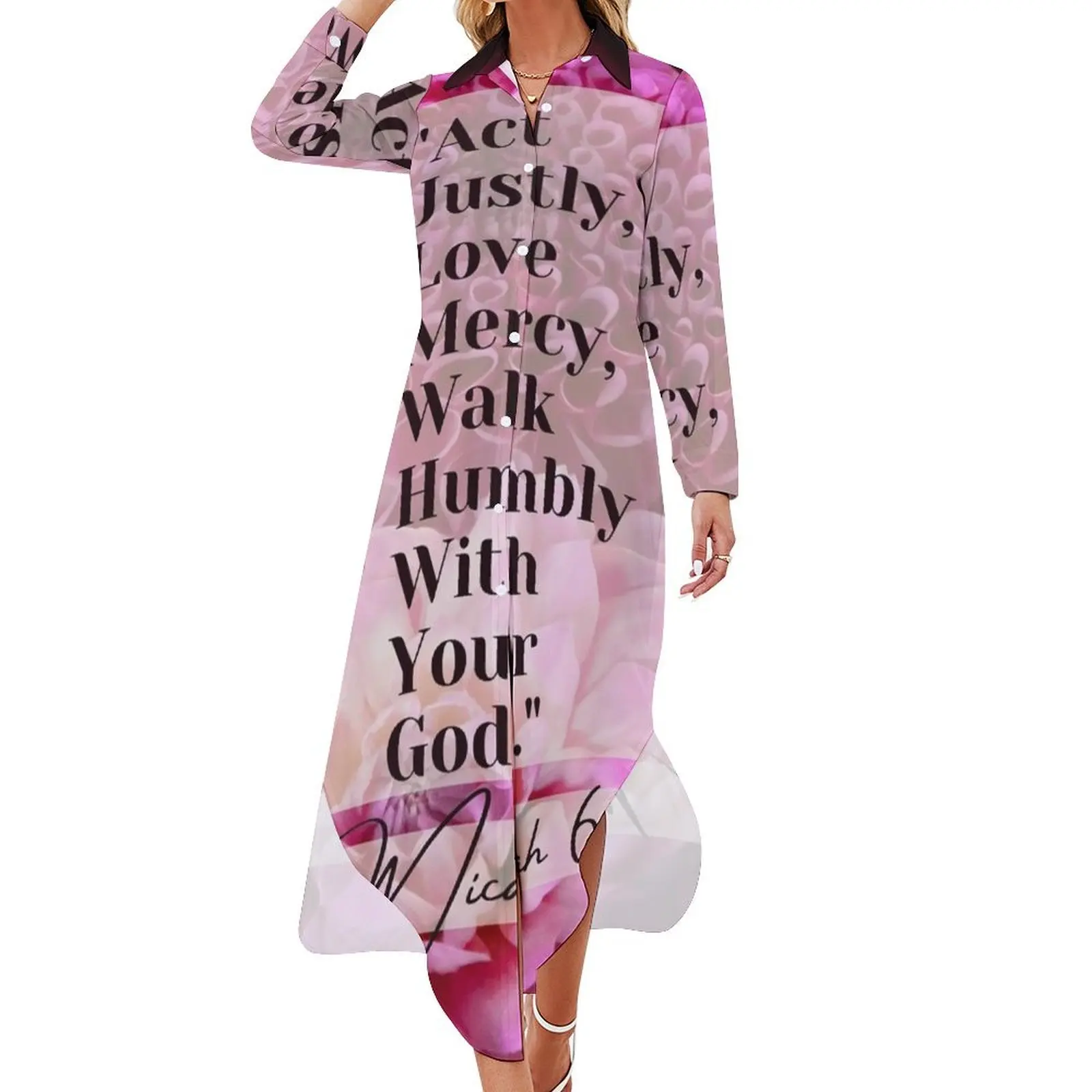 

Micah 6:8 floral bible verse quote Long Sleeved Shirt Dress Evening gown evening dress woman