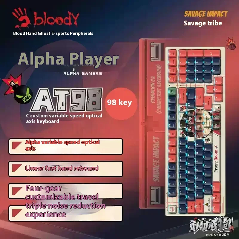 A4Tech Bloody Savage Impact AT98 لوحة مفاتيح ميكانيكية سلكية تصميم مريح لوحة مفاتيح ميكانيكية مخصصة للألعاب قابلة للتبديل السريع