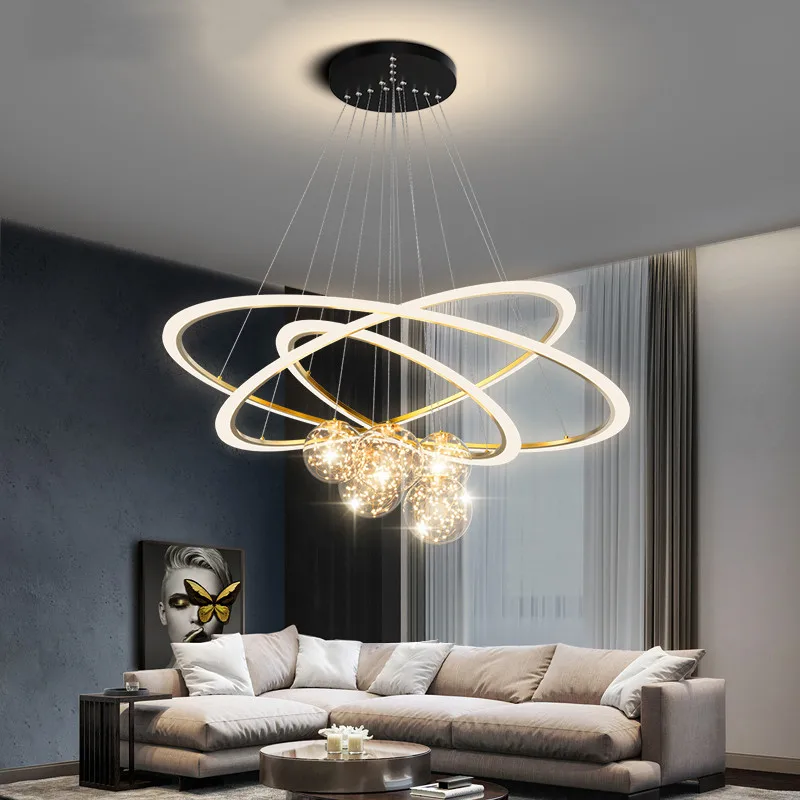 New Pendant Light Lusters For Living Room Chandelier Modern Creative Circle Ring Bedroom Lamps