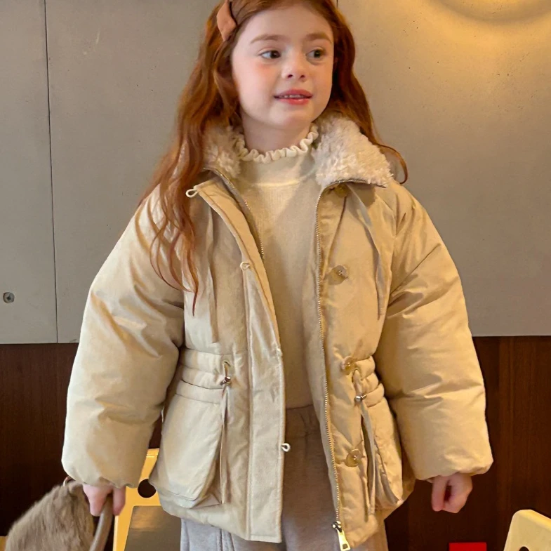 

Girls Cotton Clothes 2025 Autumn and Winter New Childrens Clothing Korean Style Girls Baby Fashion Waist Thickened Padded Coat