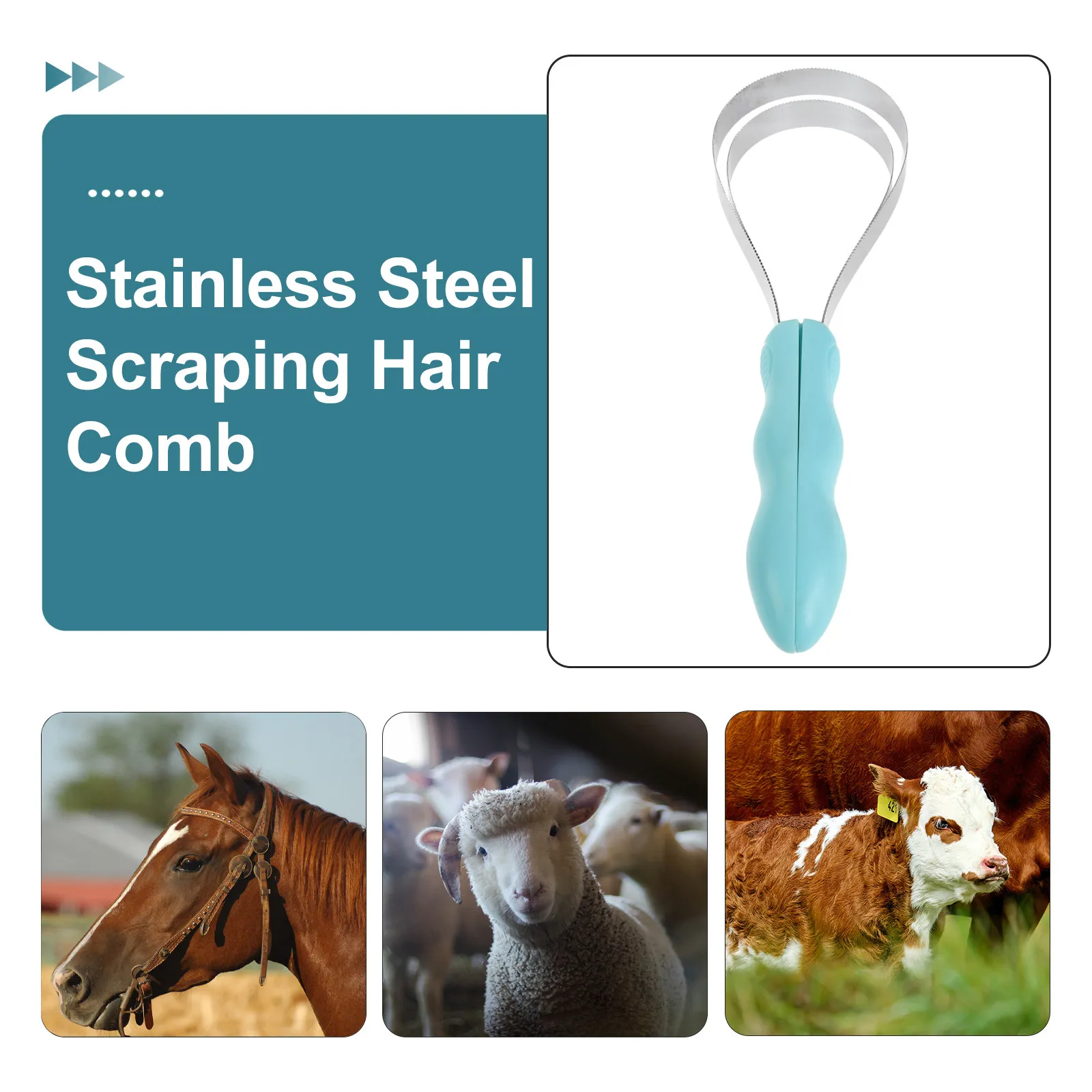 Professional Dual Sided Stainless Steel Shedding Blade Grooming Scraper for Horse Cattle Sheep Relieves Itching Safe Gentle