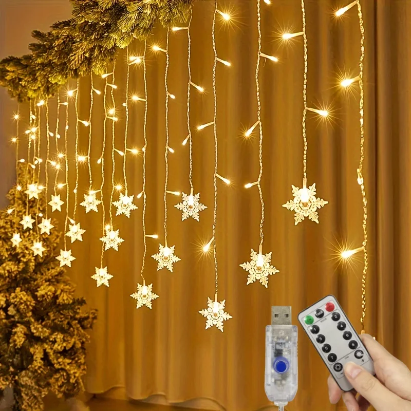 USB LED سلسلة أضواء 96/162LED ندفة الثلج جارلاند ضوء أضواء الجنية مقاوم للماء لعيد الميلاد الزفاف عطلة الطرف الديكور #1