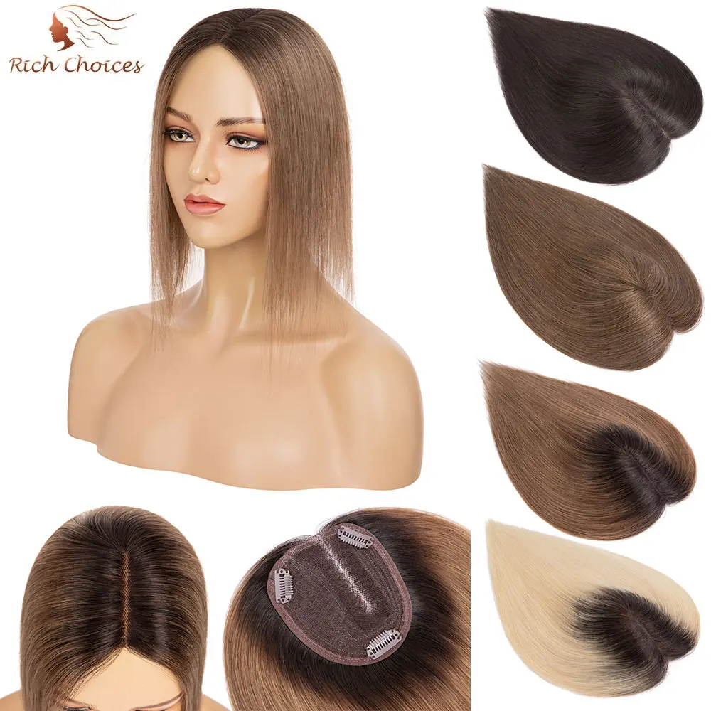 Rich Choices 10x12cm Hair Toppers 100% Real Human Hair Straight Hairpieces Side Part Hair Pieces for Women with Thinning Hair