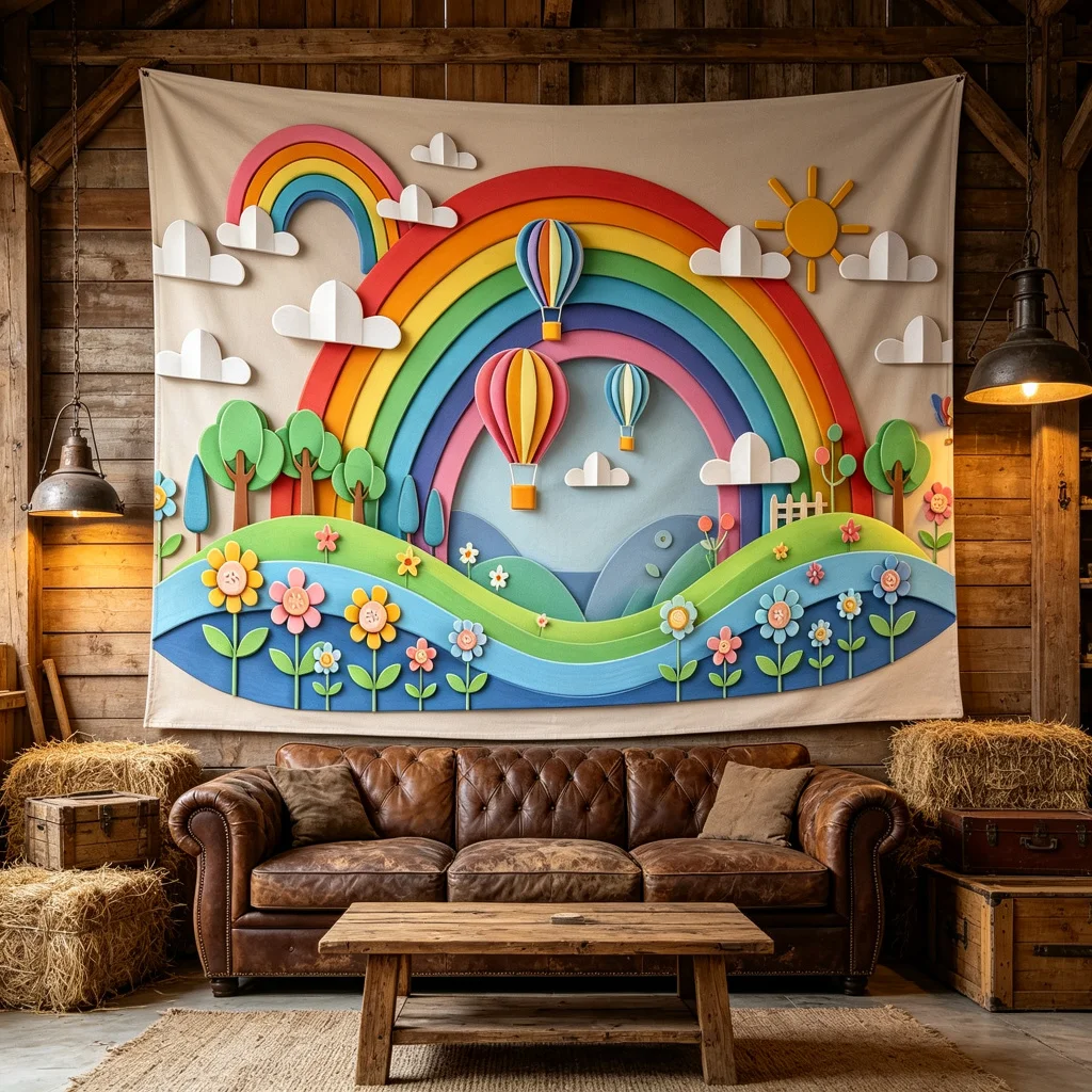 1PC Rainbow Wall Balloons Sun Colorful Print Backdrop Banner, Other Style, Bedroom Living Room Kitchen Photo Background