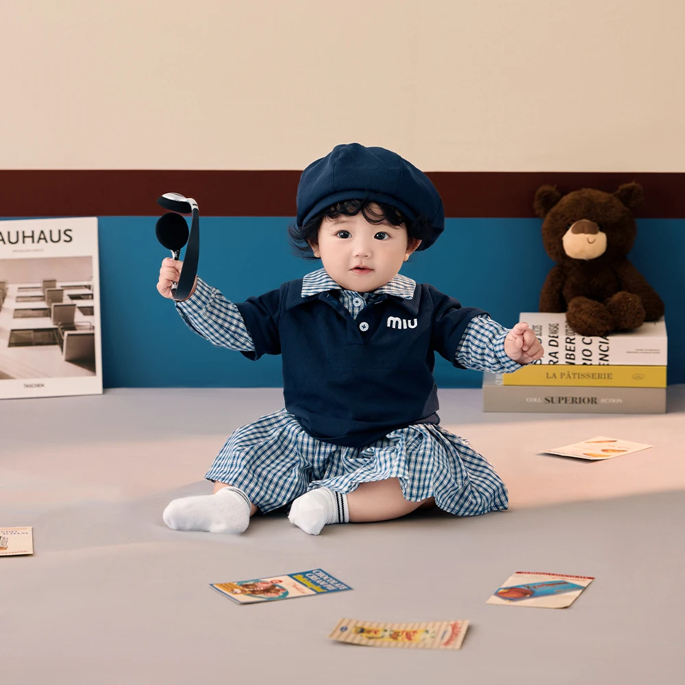 عيد الميلاد الأول الطفل التصوير الدعائم قبعة + الرضع زي دمية دب دمية بطاقة الدعائم الزخرفية استوديو الصور اطلاق النار التبعي #3