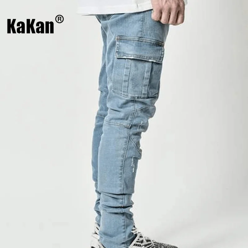 Kakan - small leg skinny jeans with side pockets in Europe and America, new light blue, black jeans K06-0066