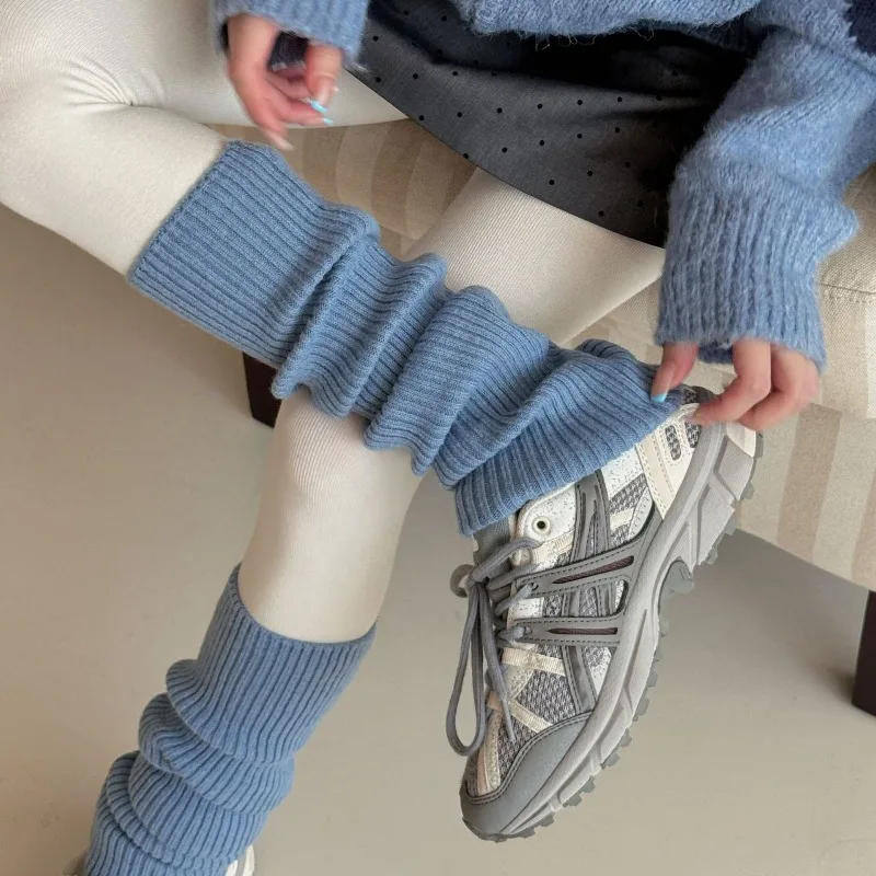 

SP & CITY зимние корейские мягкие шерстяные вязаные носки женские утолщенные модные сложенные носки высокие гетры в вертикальную полоску