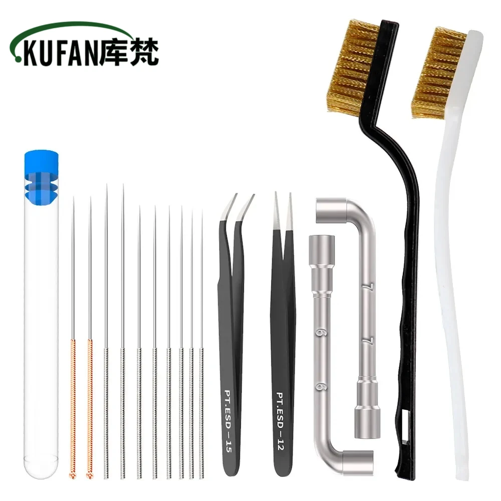 

3D Printer Cleaner Tool Copper Wire Brush Toothbrush Nozzle Cleaning Needle 3D Printer Parts Cleaning Tool Wrench Tweezers Kit