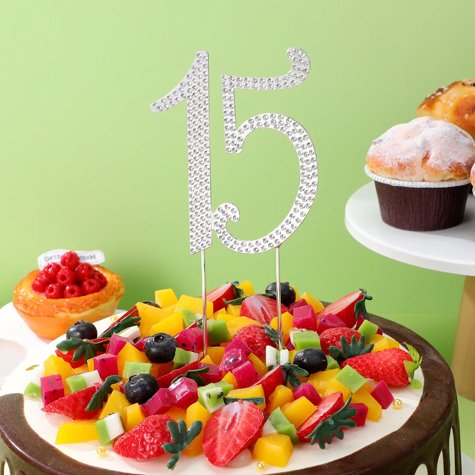 

15 Cake Topper Premium Alloy Crystal 15 Birthday Anniversary Celebration Party Dessert Accessory Decorative Cake