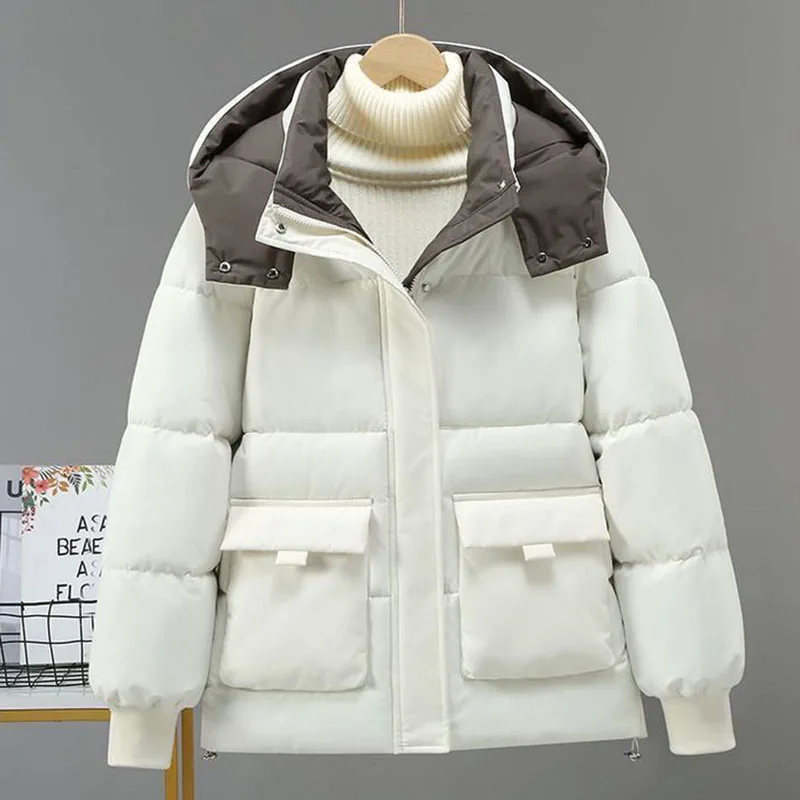 

Women's Short Down Cotton Jacket Hooded Parka Quilted Warm Thick Autumn Winter Fashion Female Clothing Loose Fit